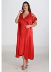 Bicomi 2li Kırmızı Sabahlık Takımı Bigsize 6226