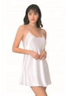 Bicomi Beyaz Kısa Saten Gecelik