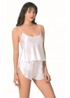 Bicomi Beyaz Saten Babydoll Şort Takımı