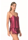 Bicomi Bordo Saten Babydoll Şort Takımı