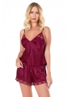 Bicomi Bordo Saten Babydoll Şort Takımı
