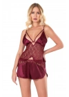 Bicomi Bordo Saten Babydoll Şort Takımı