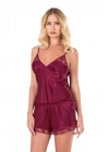 Bicomi Bordo Saten Babydoll Şort Takımı