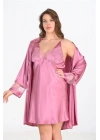 Bicomi Büyük Beden 2li Gülkurusu Sabahlık Takımı Bigsize 6204