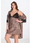 Bicomi Büyük Beden 2li Leopar Sabahlık Takımı Bigsize 6203