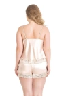 Bicomi Büyük Beden Fildişi Saten Babydoll Şort Takımı