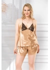 Bicomi Büyük Beden Gold Saten Babydoll Şort Takımı