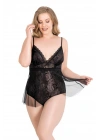 Bicomi Büyük Beden Siyah Bodysuit Jakarlı Gecelik