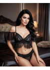 Bicomi Dantel İşlemeli Dekolteli Siyah Puantiyeli Sütyen Külot Takımı