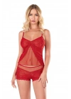 Bicomi Kırmızı Jakarlı Babydoll Şort Takımı