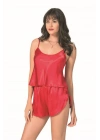 Bicomi Kırmızı Saten Babydoll Şort Takımı