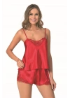 Bicomi Kırmızı Saten Babydoll Şort Takımı
