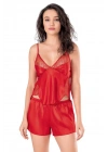 Bicomi Kırmızı Saten Babydoll Şort Takımı