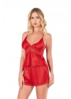 Bicomi Kırmızı Saten Babydoll Şort Takımı