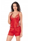 Bicomi Kırmızı Saten Babydoll Şort Takımı