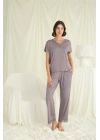 Bicomi Kısa Kollu V Yakalı Dantelli Pijama Takımı
