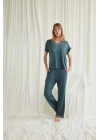 Bicomi Kısa Kollu V Yakalı Dantelli Pijama Takımı