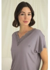 Bicomi Kısa Kollu V Yakalı Dantelli Pijama Takımı