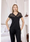 Bicomi Kısa Kollu ve Dantelli V Yaka Pijama Takımı