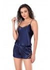 Bicomi Lacivert Saten Babydoll Şort Takımı