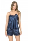 Bicomi Lacivert Saten Babydoll Şort Takımı