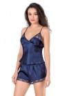 Bicomi Lacivert Saten Babydoll Şort Takımı