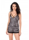 Bicomi Leopar Saten Babydoll Şort Takımı