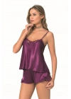 Bicomi Mor Saten Babydoll Şort Takımı