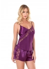Bicomi Mor Saten Babydoll Şort Takımı