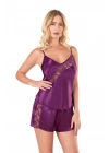 Bicomi Mor Saten Babydoll Şort Takımı