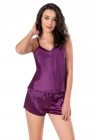 Bicomi Mor Saten Babydoll Şort Takımı 9102