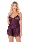 Bicomi Mürdüm Saten Babydoll Şort Takımı