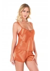 Bicomi Oranj Saten Babydoll Şort Takımı