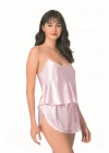 Bicomi Pembe Saten Babydoll Şort Takımı