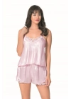 Bicomi Pembe Saten Babydoll Şort Takımı