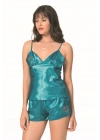 Bicomi Petrol Saten Babydoll Şort Takımı