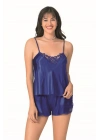 Bicomi Saks Saten Babydoll Şort Takımı