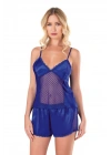 Bicomi Saks Saten Babydoll Şort Takımı
