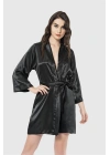 Bicomi Siyah Kısa Saten Sabahlık