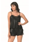 Bicomi Siyah Saten Babydoll Şort Takımı