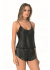 Bicomi Siyah Saten Babydoll Şort Takımı