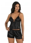 Bicomi Siyah Saten Şort Takımı 9207