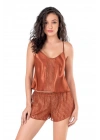 Bicomi Tarçın Saten Babydoll Şort Takımı