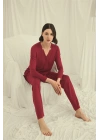 Bicomi Uzun Kollu Boydan Düğmeli V Yaka Pijama Takımı