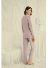 Bicomi Uzun Kollu Boydan Düğmeli V Yaka Pijama Takımı