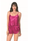 Bicomi Vişne Saten Babydoll Şort Takımı