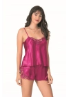 Bicomi Vişne Saten Babydoll Şort Takımı