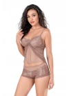 Bicomi Vizon Jakarlı Babydoll Şort Takımı
