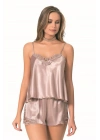 Bicomi Vizon Saten Babydoll Şort Takımı