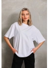 Bisiklet Yaka 20/1 Düz Oversize T-Shirt - Beyaz -
